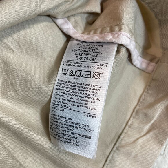 Baby Gap Baby Girls Tan Pleated‎ Pea Trench Coat Size 6-12 mos - Picture 6 of 8